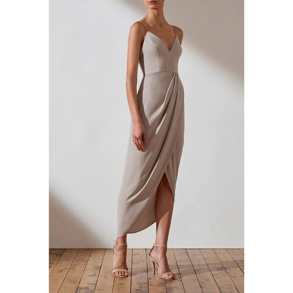 Shona Joy Dresses & Skirts - Revolve Shona Joy Beige Core Cocktail Wrap Dress